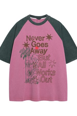 Retro Color-Blocking Letter Short-Sleeve T-Shirt for Women - Casual Summer Loose Fit Tee, Perfect for Y2K & 90s Style