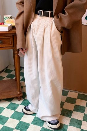 Retro Corduroy Casual Pants for Couples - Japanese Streetwear Loose Wide-Leg Design - Hong Kong Style Fashion