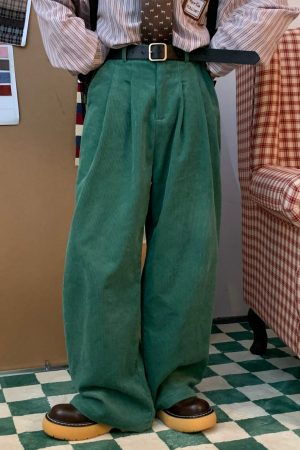Retro Corduroy Casual Pants for Couples - Japanese Streetwear Loose Wide-Leg Design - Hong Kong Style Fashion