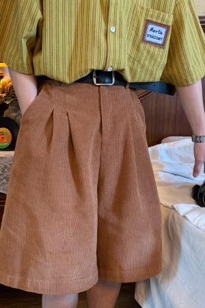 Retro Corduroy Wide-Leg Shorts for Summer - Unisex Casual Loose Fit Straight Pants