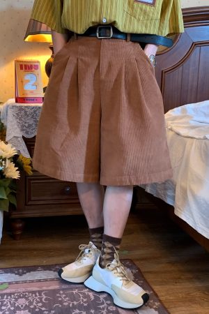 Retro Corduroy Wide-Leg Shorts for Summer - Unisex Casual Loose Fit Straight Pants