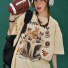 Retro Cute Cat Loose Short Sleeve T-Shirt for Women, Cartoon Graphic Tee, Summer 2024 Fashion, Y2K Style