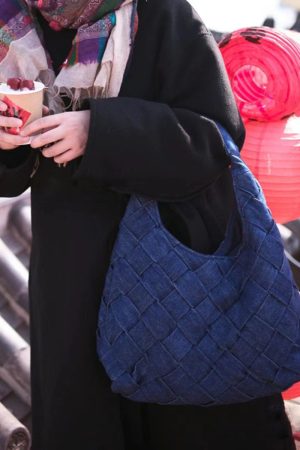 Retro Denim Blue Woven Tote Bag - Large Capacity Underarm Shoulder Handbag for Casual Everyday Use