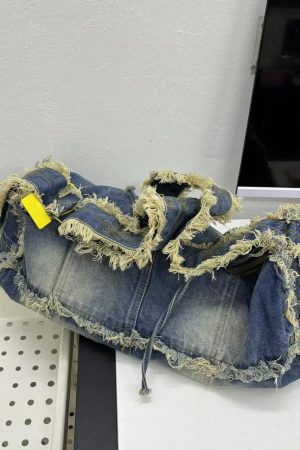 Retro Denim Shoulder Bag - Lazy Style Round Tube, Washed Frayed Tassel, Large Capacity Crossbody Canvas Bag for Commuting