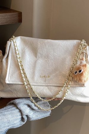 Retro Diamond Quilted Chain Shoulder Bag - Large Oil Wax Leather Handbag for Women, Trendy 2025 Casual Commuter Tote