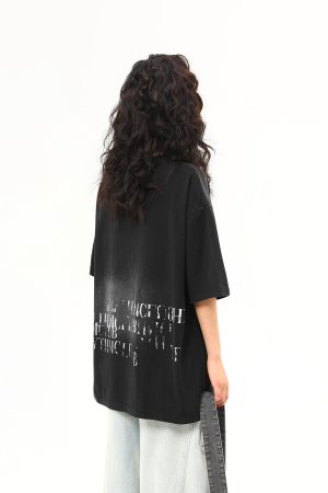 Retro Distressed Letter Short-Sleeve T-Shirt for Women â€“ Summer Loose Fit Versatile Casual Top, Vintage American Style