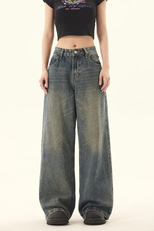 Retro Distressed Loose Straight-Leg Jeans for Men and Women - Casual Summer Wide-Leg Pants in Vintage American Style
