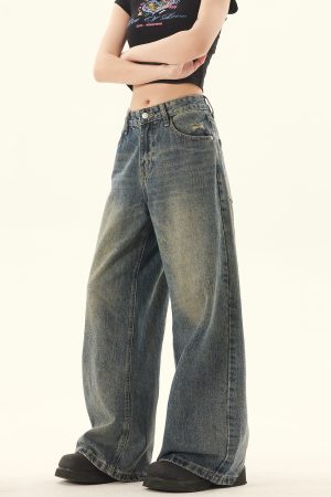 Retro Distressed Loose Straight-Leg Jeans for Men and Women - Casual Summer Wide-Leg Pants in Vintage American Style