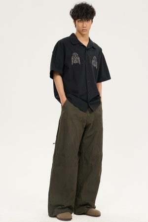 Retro Draped Loose-Fit Spring Spliced Casual Pants for Men - Foldable Straight-Leg American Style Workwear