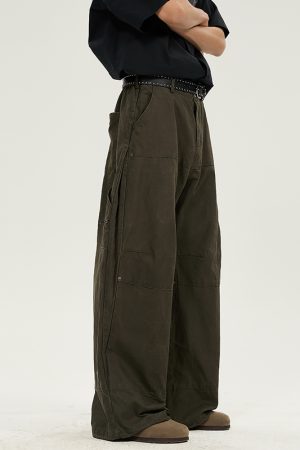 Retro Draped Loose-Fit Spring Spliced Casual Pants for Men - Foldable Straight-Leg American Style Workwear