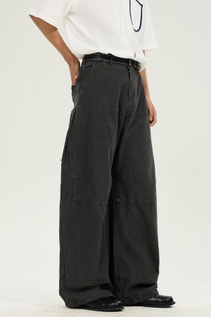 Retro Draped Loose-Fit Spring Spliced Casual Pants for Men - Foldable Straight-Leg American Style Workwear