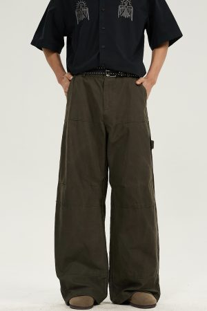 Retro Draped Loose-Fit Spring Spliced Casual Pants for Men - Foldable Straight-Leg American Style Workwear