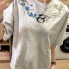 Retro Embroidered Floral Gray Short Sleeve T-Shirt for Women - Summer 2025 High-End Design, Trendy Y2K Style