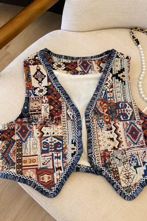Retro Ethnic Geometric Jacquard Tassel Vest Outerwear - Boho Chic Loose Tank Top for Women, Perfect for Prairie Travel