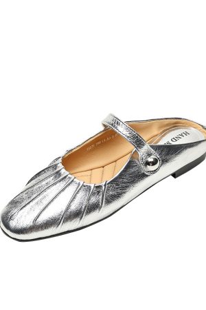 Retro Flat-Toe Women's Height-Increasing Slippers - Stylish Italian Design Half-Slippers for Comfortable Chic Fashion