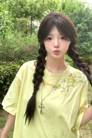 Retro Floral Embroidered Milk Yellow Short Sleeve T-Shirt for Women - Summer 2025 Trendy Half Sleeve Age-Reducing Top