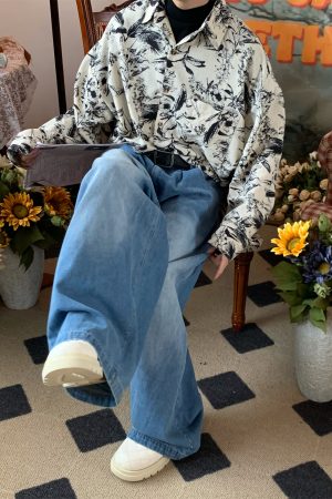 Retro Floral Long Sleeve Shirt - Handmade Watercolor Design, Autumn Style, Loose Fit, Versatile High-End Fashion