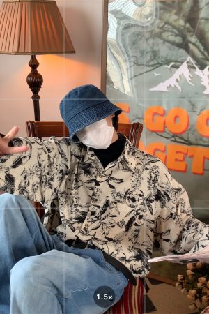 Retro Floral Long Sleeve Shirt - Handmade Watercolor Design, Autumn Style, Loose Fit, Versatile High-End Fashion