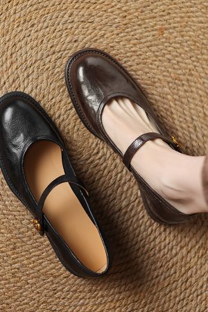 Retro French Artistic Genuine Leather Round Toe Low-Heeled Mary Jane Shoes for Women - Spring Fashion Essentials