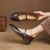 Retro French Artistic Genuine Leather Round Toe Low-Heeled Mary Jane Shoes for Women - Spring Fashion Essentials
