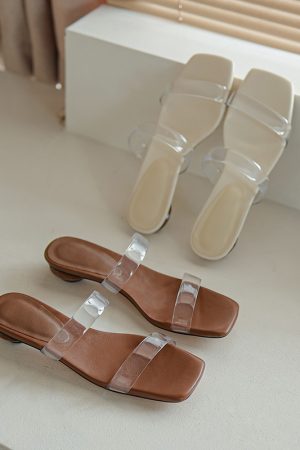 Retro French Literary Transparent PVC Low Chunky Heel Sandals for Women - Summer Outdoor Fairy Style Slippers