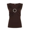 Retro French Low V-Neck Round Ring Button Vest Women's Ethnic Style Pleated Slimming Brown Top for Y2K Fashion Lovers