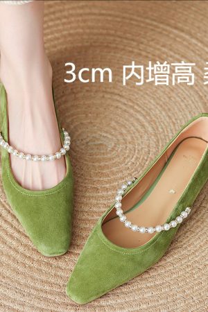 Retro French Pearl One-Strap Square Toe Mary Jane Shoes for Women - Italian Style Shallow Mouth Flats