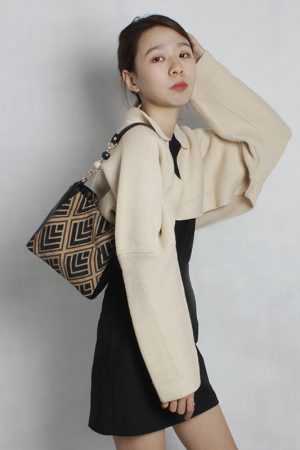 Retro Geometric Stripe Crossbody Handbag for Women - Unique Design, Versatile Spring/Summer Style