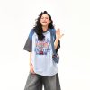 Retro Graffiti Letter Color-Blocking Raglan Short-Sleeve T-Shirt for Women - Unique American 90s Style Graphic Tee