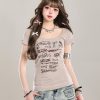 Retro Graffiti Letter Printed Slim-Fit Women's Crop Top T-Shirt - Summer 90s Style Short Sleeve Flattering Fashion