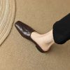 Retro High-End Genuine Leather Open-Toe Half Slippers - Square Toe Flat Mules for Y2K and 90s Inspired Style