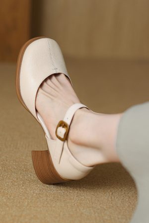 Retro High Heel Chunky Heeled Sandals for Women - Sheepskin One-Strap Hollow Out Design - Summer 2025 Fashion