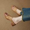 Retro High Heel Slide Sandals for Women - Genuine Leather Round Toe Open-Toe Slippers, Thick Heel, Summer 2025 Fashion