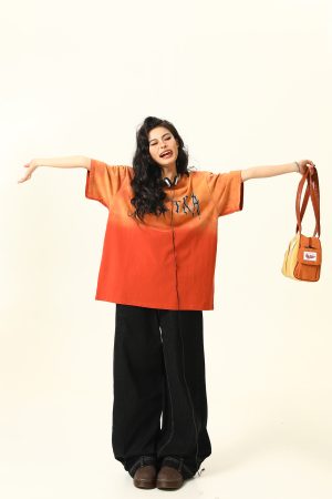 Retro High Street Washed Gradient Letter Short-Sleeve T-Shirt for Men and Women - Trendy Summer Couple Tee