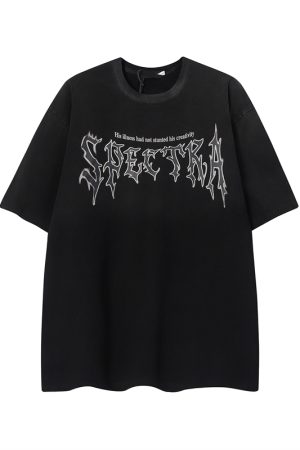 Retro High Street Washed Gradient Letter Short-Sleeve T-Shirt for Men and Women - Trendy Summer Couple Tee