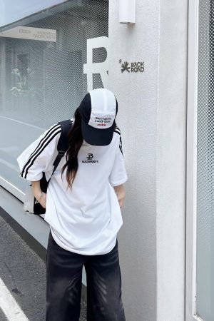 Retro Hip-Hop Color Block Spliced Short Sleeve T-Shirt for Couples - Unisex Casual Loose Fit Classic Tee