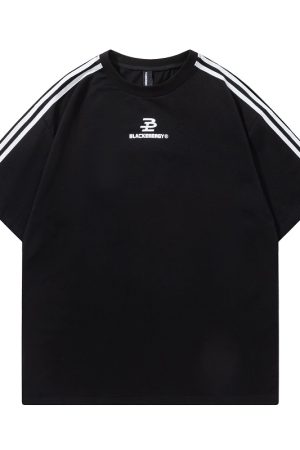 Retro Hip-Hop Color Block Spliced Short Sleeve T-Shirt for Couples - Unisex Casual Loose Fit Classic Tee