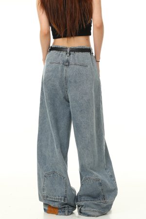 Retro Inverted Denim Pants for Men and Women - Washed Wide-Leg Loose Trousers, Vintage American Style, Trendy 90s Fashion