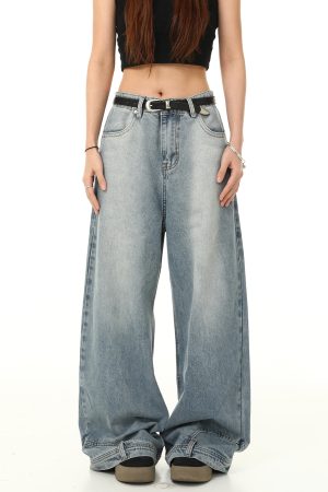 Retro Inverted Denim Pants for Men and Women - Washed Wide-Leg Loose Trousers, Vintage American Style, Trendy 90s Fashion
