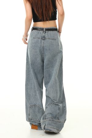 Retro Inverted Denim Pants for Men and Women - Washed Wide-Leg Loose Trousers, Vintage American Style, Trendy 90s Fashion