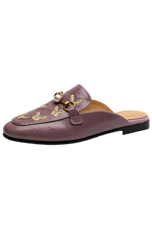 Retro Italian Closed Toe Sandals in Checkered Genuine Leather - Artistic National Style Slippers for Chic Summer Looks