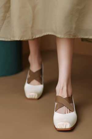 Retro Italian Soft Leather Square-Toe Low-Cut Chunky-Heel Cross-Strap Mary Jane Shoes - Vintage Inspired Fashion Footwear
