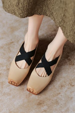 Retro Italian Soft Leather Square-Toe Low-Cut Chunky-Heel Cross-Strap Mary Jane Shoes - Vintage Inspired Fashion Footwear