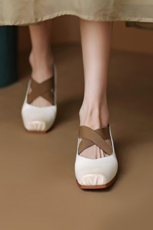 Retro Italian Soft Leather Square-Toe Low-Cut Chunky-Heel Cross-Strap Mary Jane Shoes - Vintage Inspired Fashion Footwear