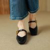 Retro Italian Square-Toe Mary Jane Flats for Women with Gold Buckle - Versatile Mid-Heel Shoes for Y2K and Vintage Style