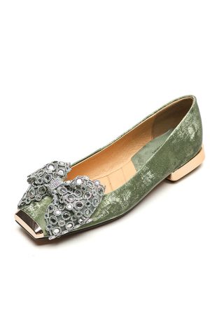 Retro Italian Style Bow Flat Shoes for Women - Square Toe Shallow Mouth Design, Chic National Style Footwear