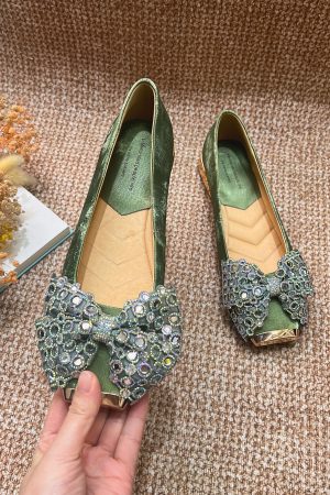 Retro Italian Style Bow Flat Shoes for Women - Square Toe Shallow Mouth Design, Chic National Style Footwear