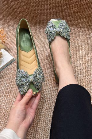 Retro Italian Style Bow Flat Shoes for Women - Square Toe Shallow Mouth Design, Chic National Style Footwear