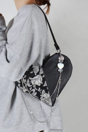 Retro Jacquard Embroidered Heart Beaded Crossbody Bag for Women - Handmade Sweet Cool Underarm Style
