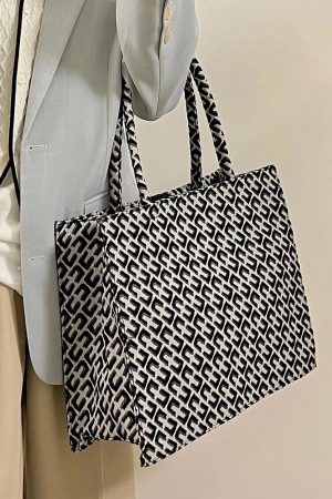 Retro Jacquard Tote Bag for Women - Large Capacity Canvas Shoulder Bag for Commuting - Trendy 2022 Niche Style